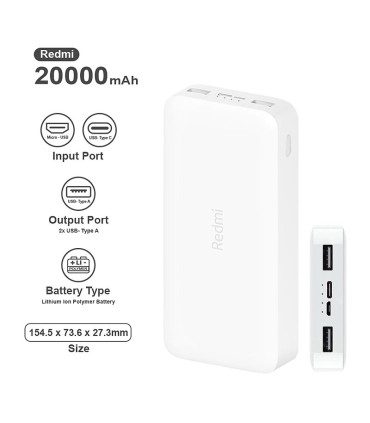 پاور بانک شیائومی Redmi PB200LZM با ظرفیت 20000 میلی آمپر ساعت