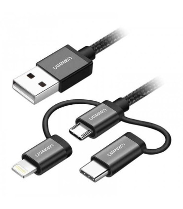 کابل تبدیل USB به Iphone Lightning و Type-C و Micro USB یوگرین US186
