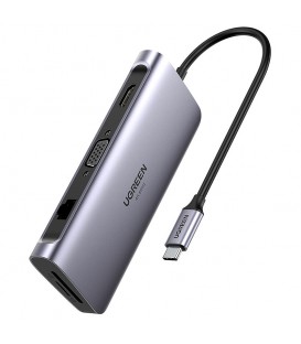 هاب 9 پورت Type C به 3.0 USB با پورت HDMI و VGA و LAN و درگاه کارت حافظه با قابلیت PD یوگرین 70490 CM179