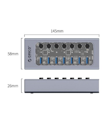 هاب 7 پورت USB 3.0 کلید دار همراه آداپتور اوریکو AT2U3-7AB