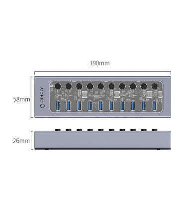 هاب 10 پورت USB 3.0 کلید دار همراه آداپتور اوریکو AT2U3-10AB