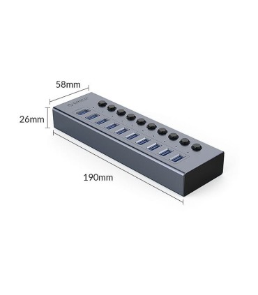هاب 10 پورت USB 3.0 کلید دار همراه آداپتور اوریکو BT2U3-10AB