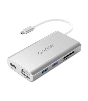 هاب 8 پورت Type C به USB 3.0 با پورت HDMI و VGA و LAN و درگاه کارت حافظه با قابلیت PD اوریکو ADS3
