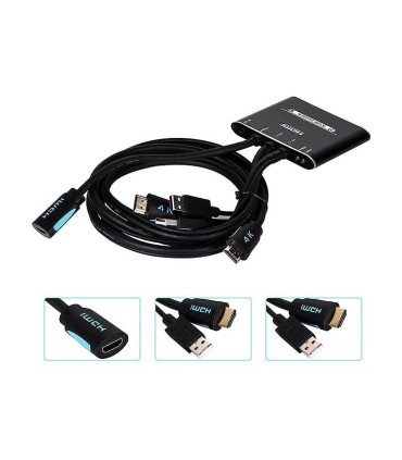 کی وی ام سوئیچ 2 پورت HDMI همراه کابل لایمستون LS-HKC0201