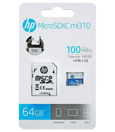 کارت حافظه microSDXC اچ پی Mi310 کلاس 10 سرعت 100MBps ظرفیت 64 گیگابایت همراه با آداپتور SD