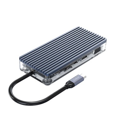 هاب 11 پورت Type C به USB 3.0 - 2.0 با پورت میکروفون و HDMI و LAN و VGA و درگاه کارت حافظه با قابلیت PD اوریکو WB-11P