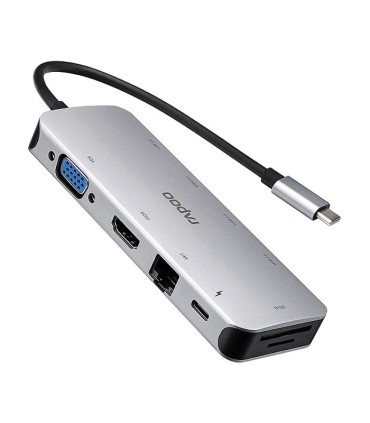 هاب 10 پورت Type C به USB 3.0 - 2.0 با پورت HDMI و VGA و LAN و درگاه کارت حافظه با قابلیت PD رپو XD200C