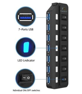 هاب 7 پورت USB 3.0 کلید دار همراه آداپتور فرانت FN-U3H701S