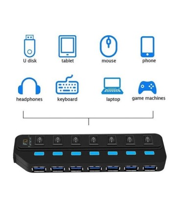 هاب 7 پورت USB 3.0 کلید دار همراه آداپتور فرانت FN-U3H701S