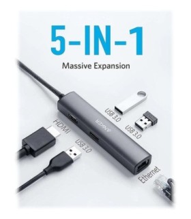 هاب 5 پورت Type C به USB 3.0 با پورت HDMI و LAN انکر 533 A8338