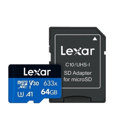 کارت حافظه microSDXC لکسار Blue Series 633X کلاس 10 سرعت 100MBps ظرفیت 64 گیگابایت همراه با آداپتور SD