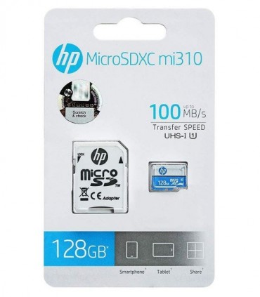 کارت حافظه microSDXC اچ پی Mi310 کلاس 10 سرعت 100MBps ظرفیت 128 گیگابایت همراه با آداپتور SD