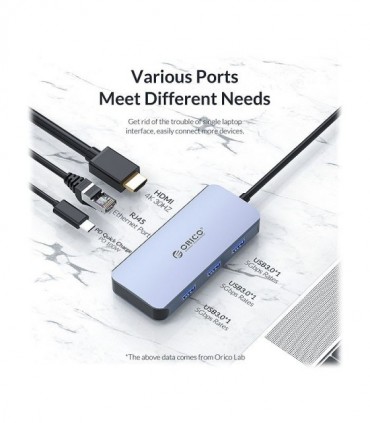 هاب 6 پورت Type C به USB 3.0 با پورت HDMI و LAN با قابلیت PD اوریکو MC-U602P