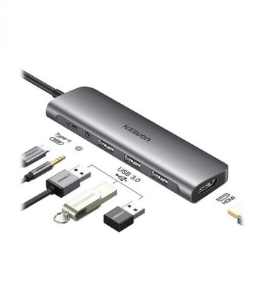 هاب 6 پورت Type C به USB 3.0 با پورت میکروفون و HDMI با قابلیت PD یوگرین 80132 CM136
