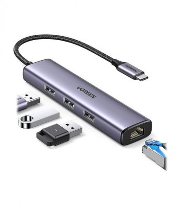 هاب 4 پورت Type C به USB 3.0 با پورت LAN یوگرین 60600 CM475