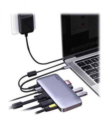 هاب 10 پورت 3.0 USB با پورت HDMI و VGA و DisplayPort و Type C درگاه کارت حافظه با قابلیت PD یوگرین 70305 CM280