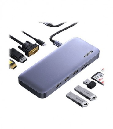 هاب 10 پورت 3.0 USB با پورت HDMI و VGA و DisplayPort و Type C درگاه کارت حافظه با قابلیت PD یوگرین 70305 CM280