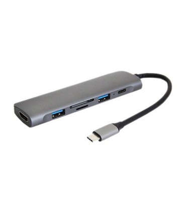 هاب 6 پورت Type C به 3.0 USB با پورت HDMI و Type C و درگاه کارت حافظه با قابلیت PD کی نت K-MFCMS606