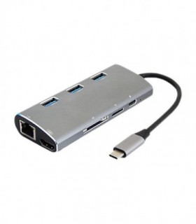 هاب 8 پورت Type C به 3.0 USB با پورت HDMI و LAN و درگاه کارت حافظه با قابلیت PD کی نت K-MFCMS808