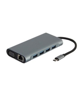 هاب 8 پورت Type C به 3.0 USB با پورت HDMI و VGA و LAN و درگاه کارت حافظه با قابلیت PD کی نت K-MFCMS1011