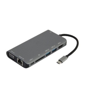 هاب 8 پورت Type C به USB 3.0 با پورت HDMI و VGA و LAN و درگاه کارت حافظه با قابلیت PD کی نت K-MFCMS908
