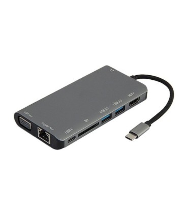 هاب 8 پورت Type C به USB 3.0 با پورت HDMI و VGA و LAN و درگاه کارت حافظه با قابلیت PD کی نت K-MFCMS908