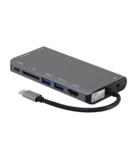 هاب 8 پورت Type C به USB 3.0 با پورت HDMI و VGA و LAN و درگاه کارت حافظه با قابلیت PD کی نت K-MFCMS908