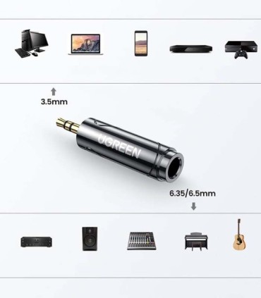 تبدیل 1 به 1 صدا استریو 6.35 میلی متر به 3.5 میلی متر TRS یوگرین AV168 60711