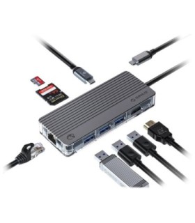 هاب 8 پورت Type C به USB 3.0 با پورت Type C و HDMI و LAN و درگاه کارت حافظه اوریکو WB-8P-V1
