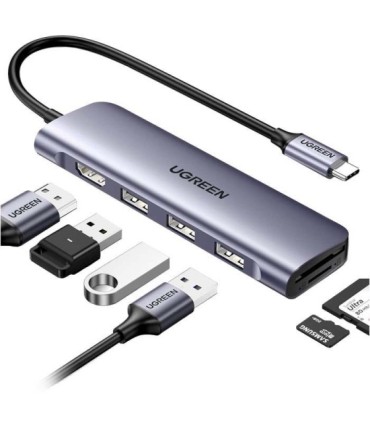 هاب 6 پورت Type C به USB 3.0 با پورت HDMI و درگاه کارت حافظه یوگرین 70410 CM195