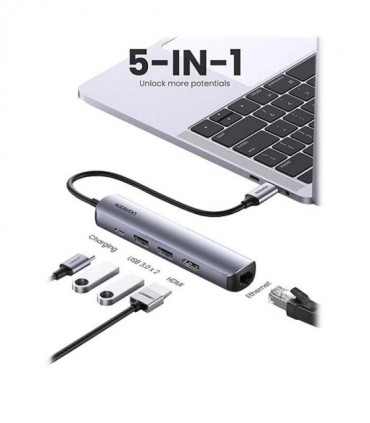 هاب 5 پورت Type C به 3.0 USB با پورت HDMI و LAN با قابلیت PD یوگرین 10919 CM418