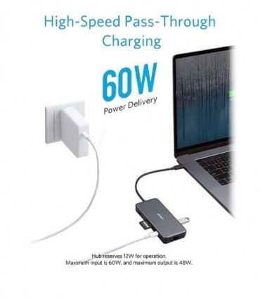 هاب 7 پورت Type C به USB 3.0 با پورت HDMI و LAN و درگاه کارت حافظه با قابلیت PD انکر A8352 