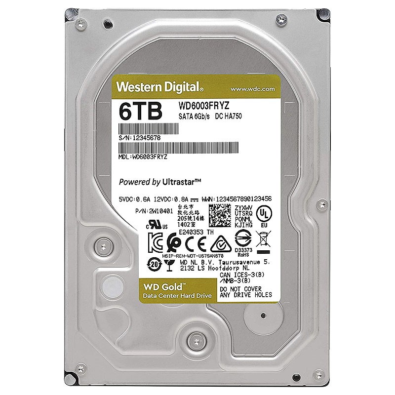 هارد دیسک اینترنال وسترن دیجیتال Gold WD6003FRYZ ظرفیت 6 ترابایت