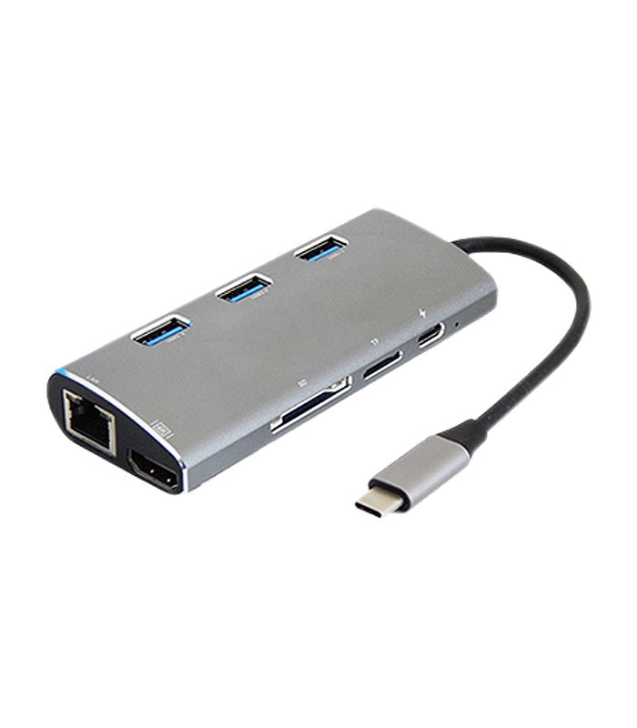 هاب 8 پورت Type C به 3.0 USB با پورت HDMI و LAN و درگاه کارت حافظه با قابلیت PD کی نت K-MFCMS808