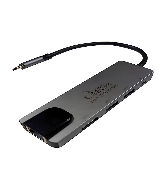 هاب 5 پورت Type C به 3.0 USB با پورت HDMI و LAN و Type C امگا OM-TC15