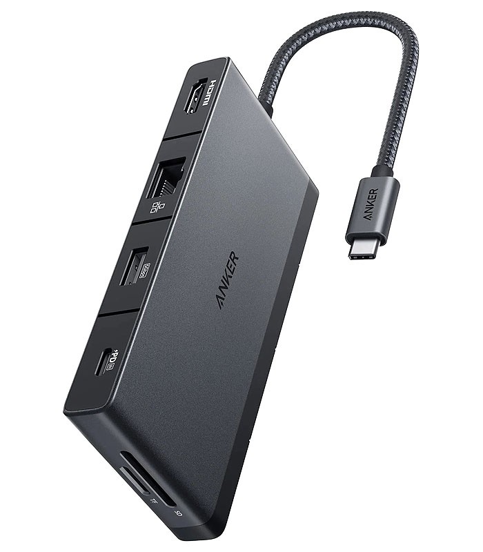 هاب 9 پورت Type C به USB 3.2 – 2.0 با پورت HDMI و Type C و LAN و درگاه کارت حافظه با قابلیت PD انکر 552 A8373