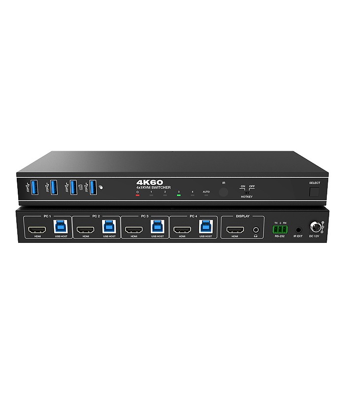 کی وی ام سوئیچ 4 پورت HDMI همراه کابل فرانت FN-K3H41